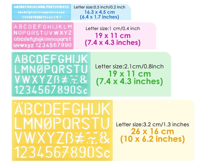 DS.DISTINCTIVE STYLE DS. DISTINCTIVE STYLE Alphabet Stencils Set of 4 Plastic Letter Stencil Assorted Sizes Number Ruler for Learning, Painting, Scrapbooking - Blue - Image 2
